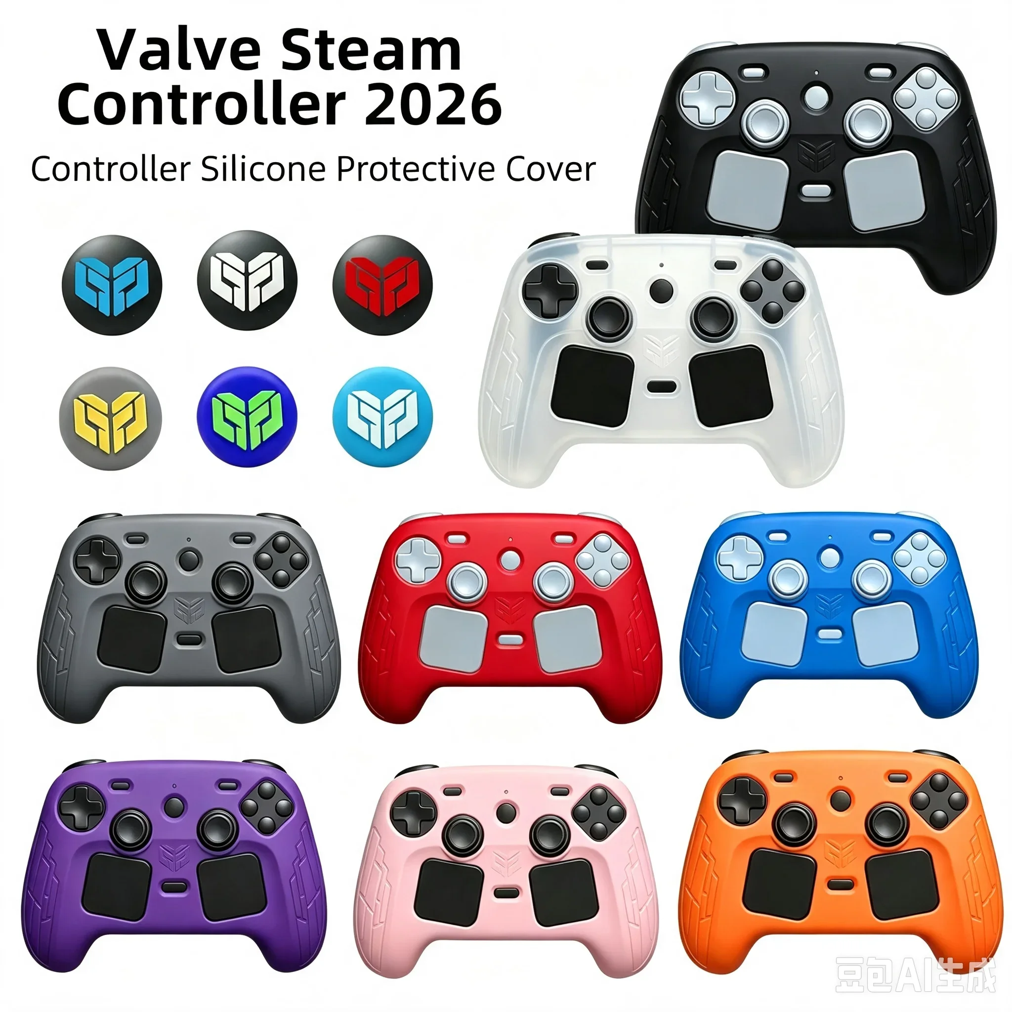 Anti-Slip Controller Skin for Steam Controller 2 2026 Silicone Cover Case with 2pcs Thumb Grip Gaps for Steam Controller 2