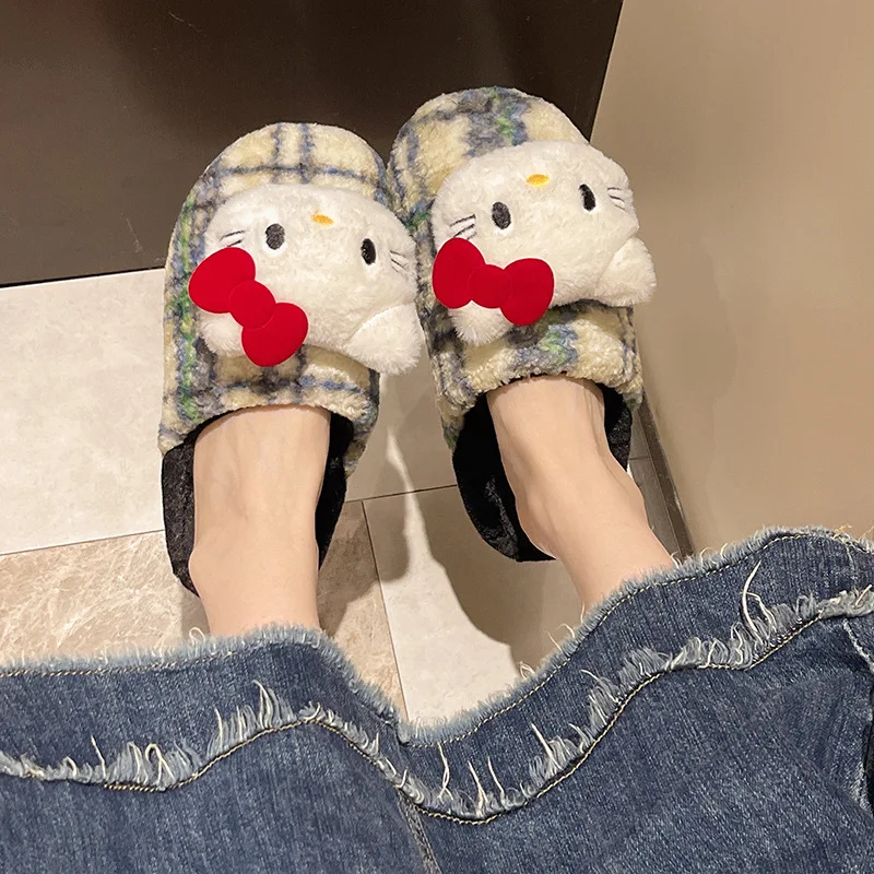 

Детские тапочки, домашняя обувь, зимняя обувь с рисунком кота для девочек, теплая нескользящая обувь с мягкой подошвой, коричнево-фиолетовая обувь, размер 36-41