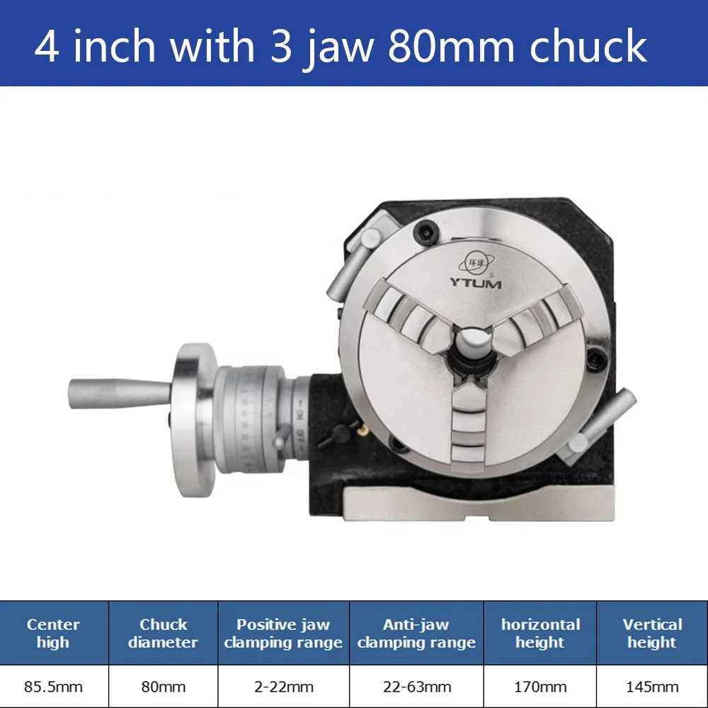 Machine Tools Accessories 4 Inch Horizontal Vertical Universal Tilting Rotary Table Indexing Head With 80mm Chuck