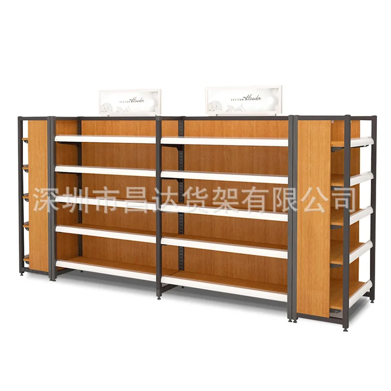 Customized. Factory Steel and Wood Storage Display Stand Supermarket and Convenience Store Snack Display Cabinet Ph