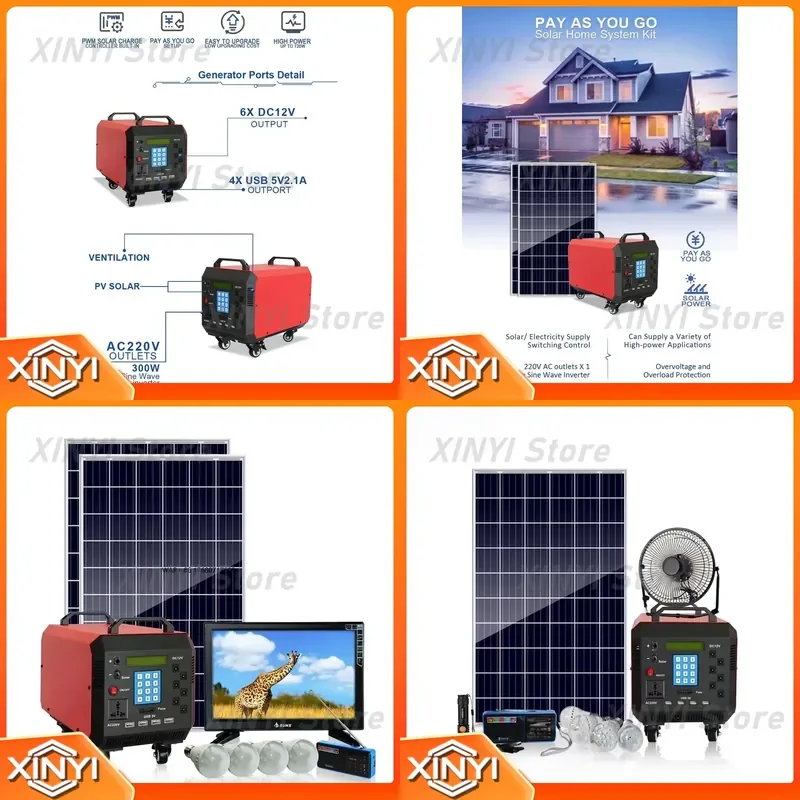 Prepaid 550W and 275W Solar System Generators with LED Solar Light Kit and Home Concentrator for Solar Power Systems