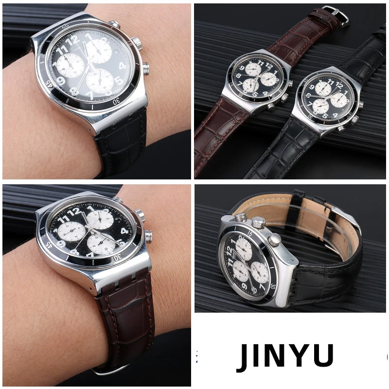 21mm cowhide Watch Strap for Swatch YVS451 YVS420 YVS435 Series Wrist Strap Concave-Convex Interface Male Watchband