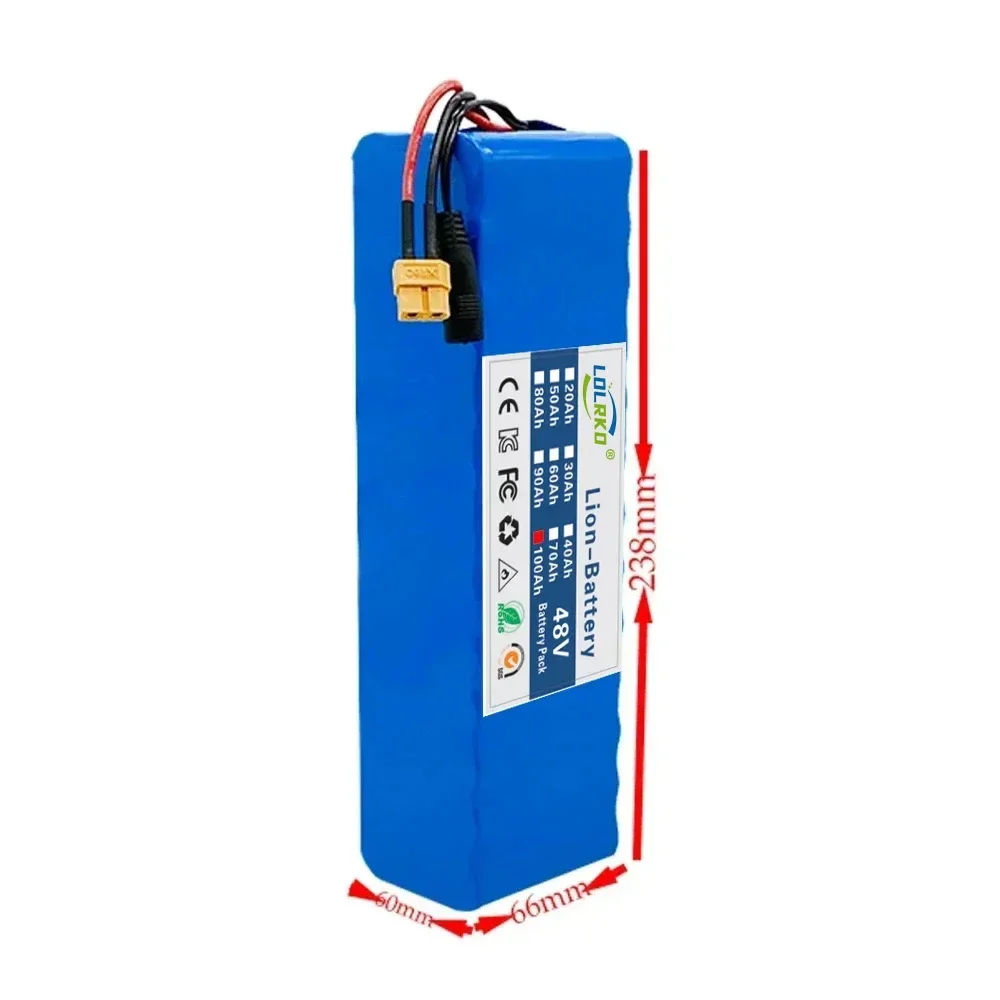 13S3P 48V  100Ah lithium-ion battery pack with 1000W BMS, suitable for 54.6V electric bicycles, scooters, and chargers