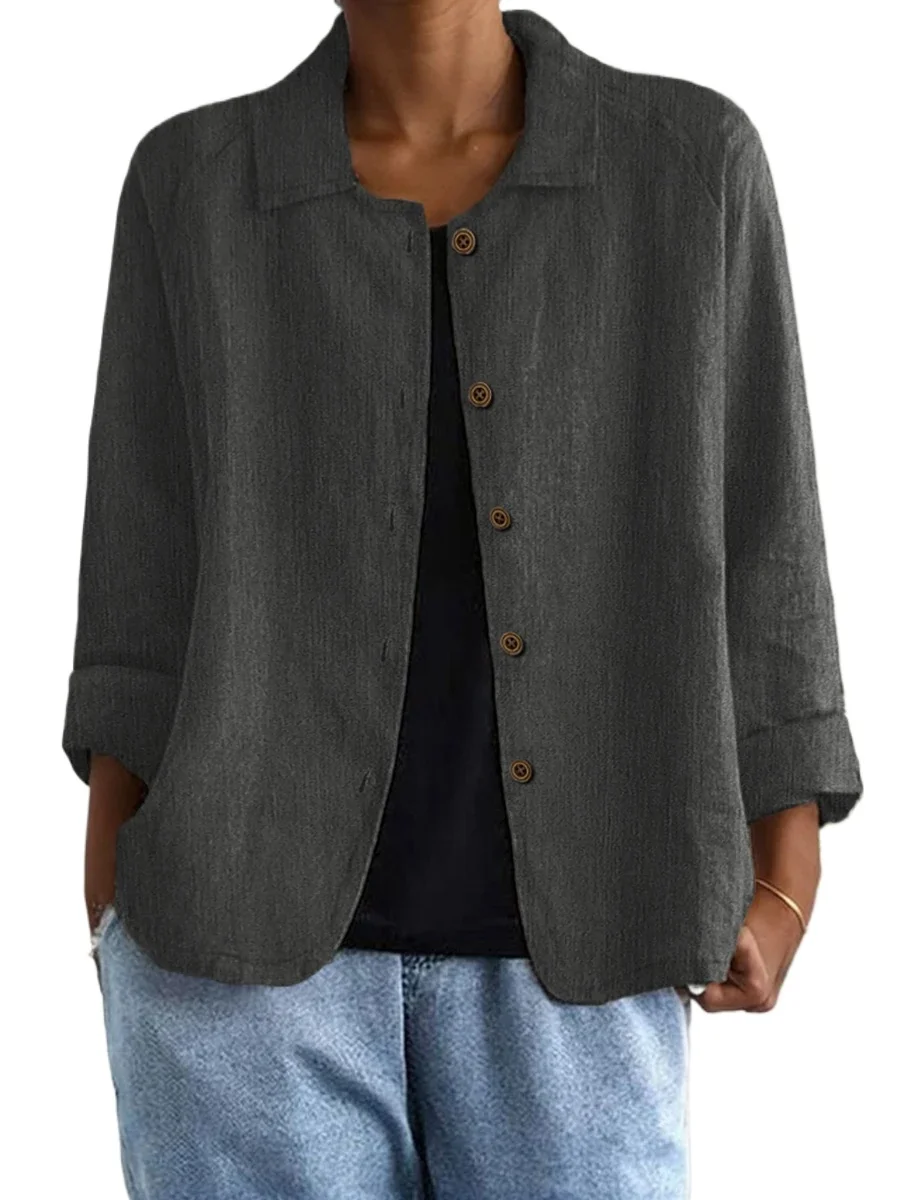 Streetwear Women Casual Thin Jacket Spring Autumn Long Sleeve Button Up Turn Down Collar Loose Shirt Vintage Solid Cardigan