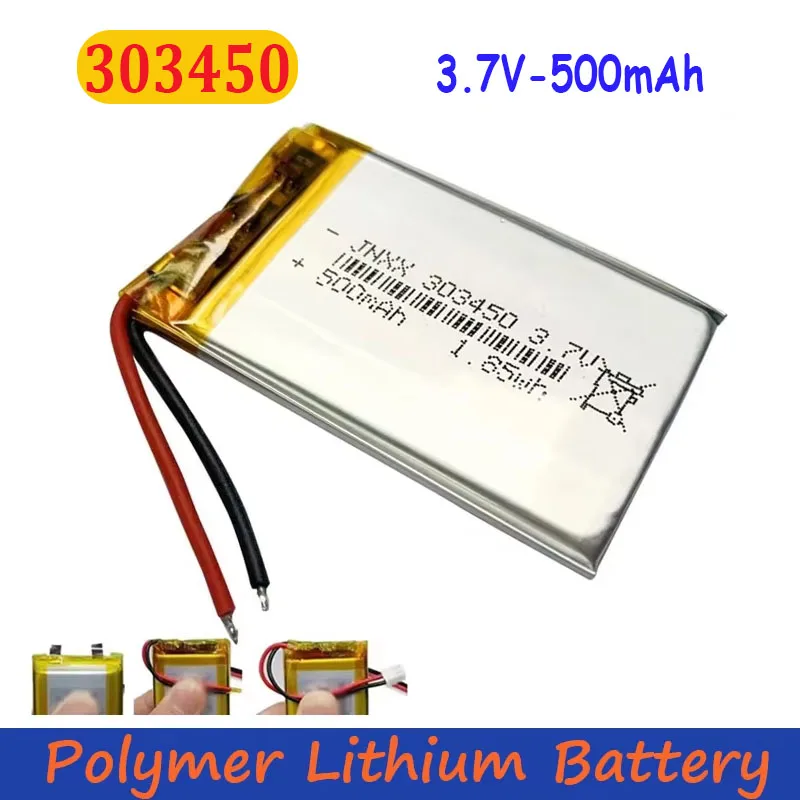 3.7V 500mAh 303450 Lithium Battery Rechargeable Li-Polymer for MP3 GPS PSP Video Camera DVD MP4 MP5 Speaker Bluetooth Headphones