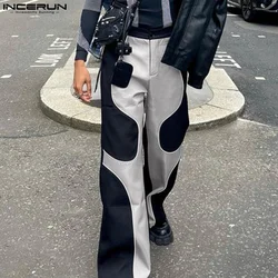 INCERUN Men Pants Patchwork Zipper Joggers Loose Streetwear Fashion Straight Trousers Men 2024 Pockets Casual Pantalon S-5XL