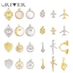 Fashion Heart Leaves Charms for Necklace Bracelet Keychain Paved Zircon Airplane Pendant DIY Jewelry Accessories 2Pcs Wholesale