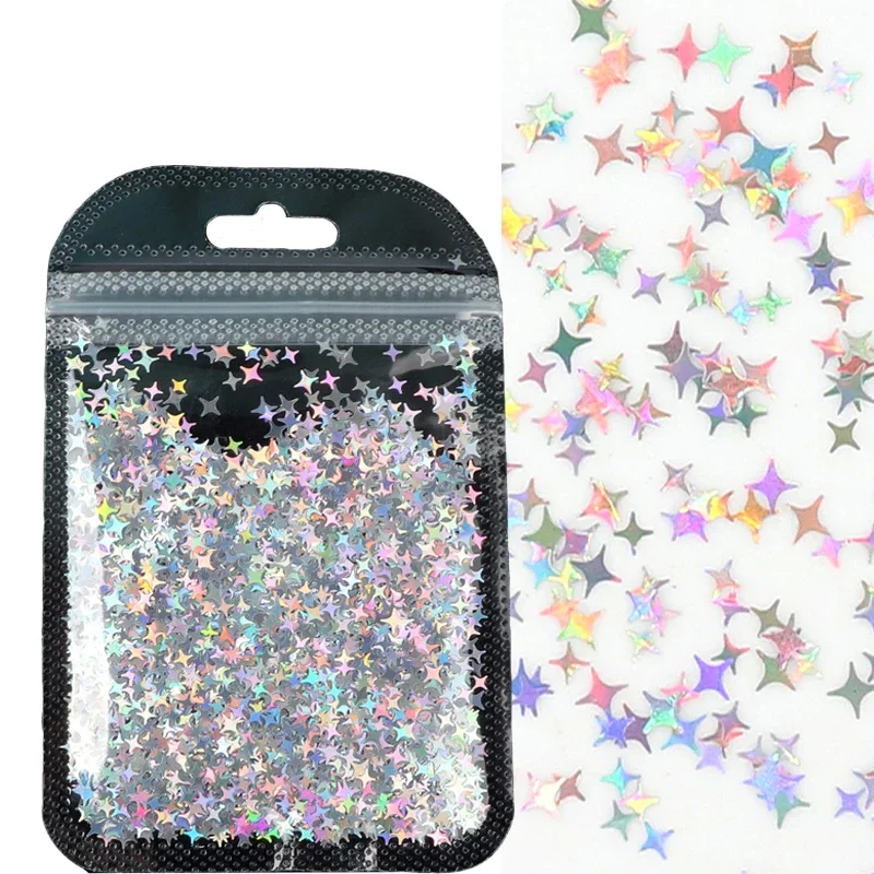 Paillettes Laser stella Nail Art Glitter olografici scintillanti 5 colori stella a quattro punte decorazioni per Nail Art fai-da-te accessori per fette