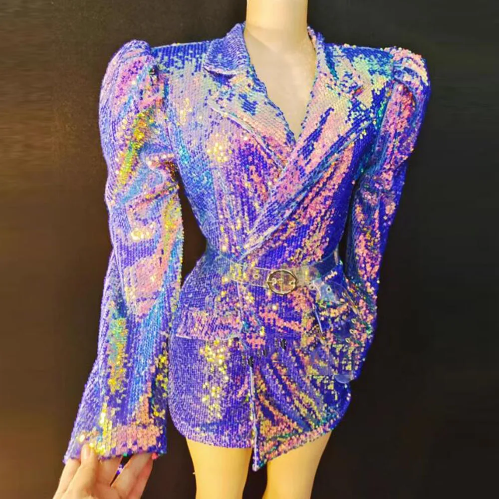 

Lady Or Women Singer Performance Jacket Host Performance Attire Sequin Suit, Purple Fantasy Bar Performance Clothing