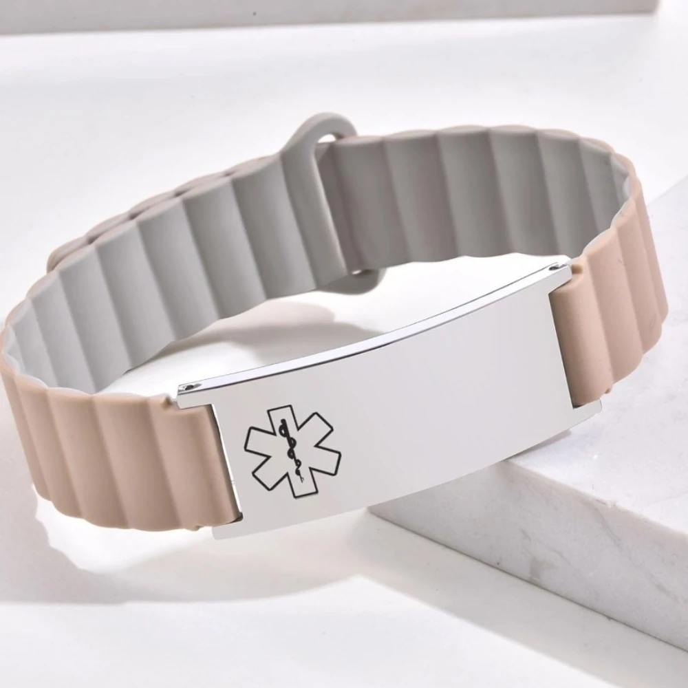 

Free Customized Medical ID Bracelets Multi-color Adjustable Waterproof Silicone Strap Comfortable Medical Alarm Wristband
