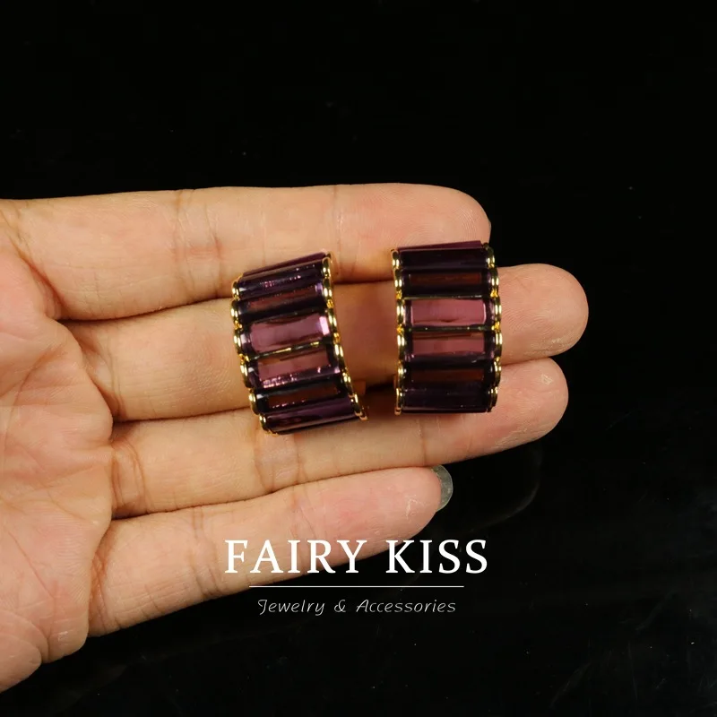 Exquisite  C-ring design earrings purple simple fashion stud earrings women's jewelry S925 silver needle