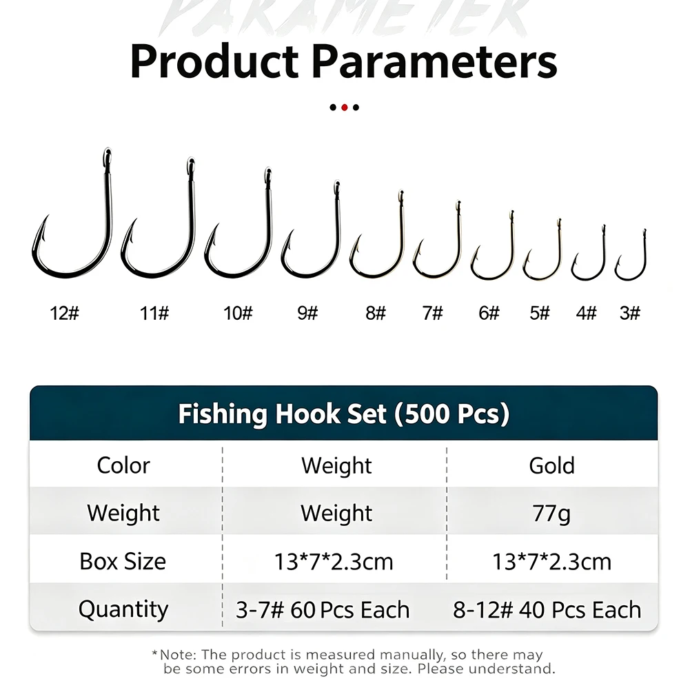 500pcs Carbon Steel Fishing Hooks 10 Sizes Fresh-Water Sea Fly Fishing Tackle Secure Snap-Lock-Latch Angler Lure Bait Tackle Set
