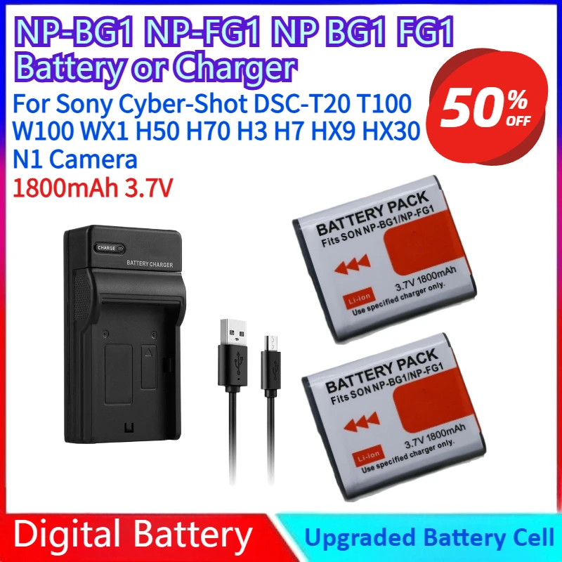 

New 1800mAh NP-BG1 NP-FG1 NP BG1 FG1 Battery or Charger for Sony Cyber-Shot DSC-T20 W100 WX1 H50 H70 H3 H7 HX9 HX30 N1 Camera