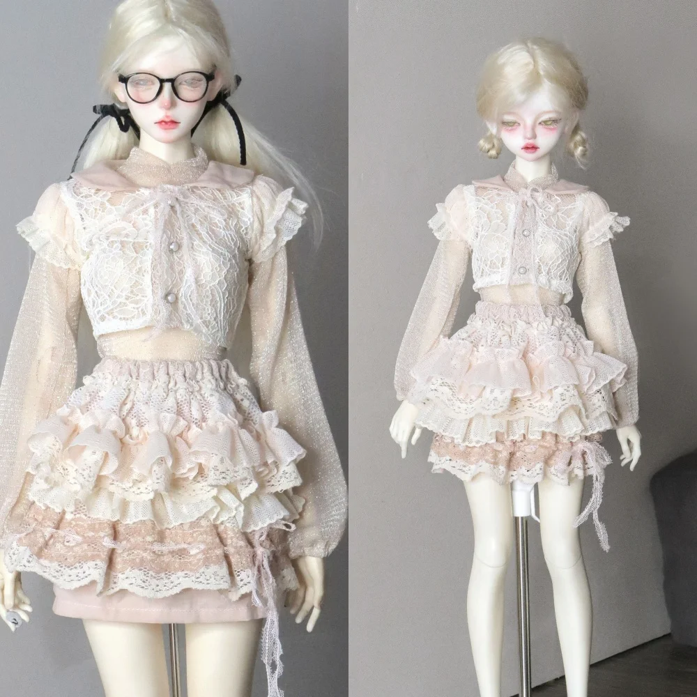 

1/3 1/4 Scale BJD Doll Pink Apricot Doll Collar Lace Skirt Outfit Dolls Clothing Accessories Fit Action Figure Body DIY