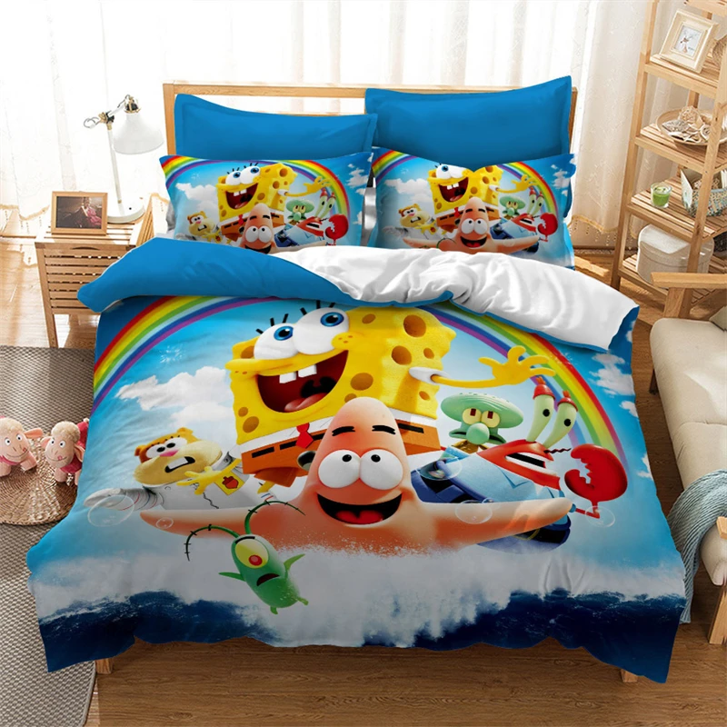 Hot Sale 3d Spongebobs Bedding Set Cartoon 3d Duvet Cover Sets Pillowcase Twin Full Queen King Bedclothes Popular Bed Linen Sets