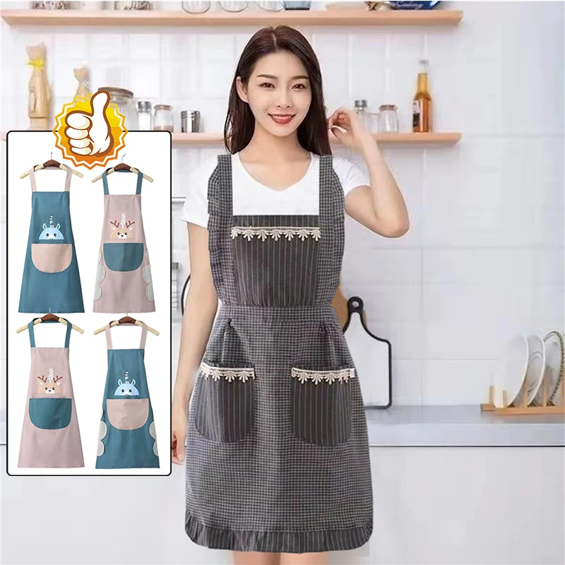 Kitchen Anti-Oil Stain Apron Women's Cotton Linen Overalls Apron Adult Work Fashion Work Clothes