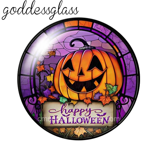 Happy Halloween Pumpkin Jack-O'-Lantern 10pcs 12mm/18mm/20mm/25mm Round Photo glass cabochon demo flat back Making findings image 5