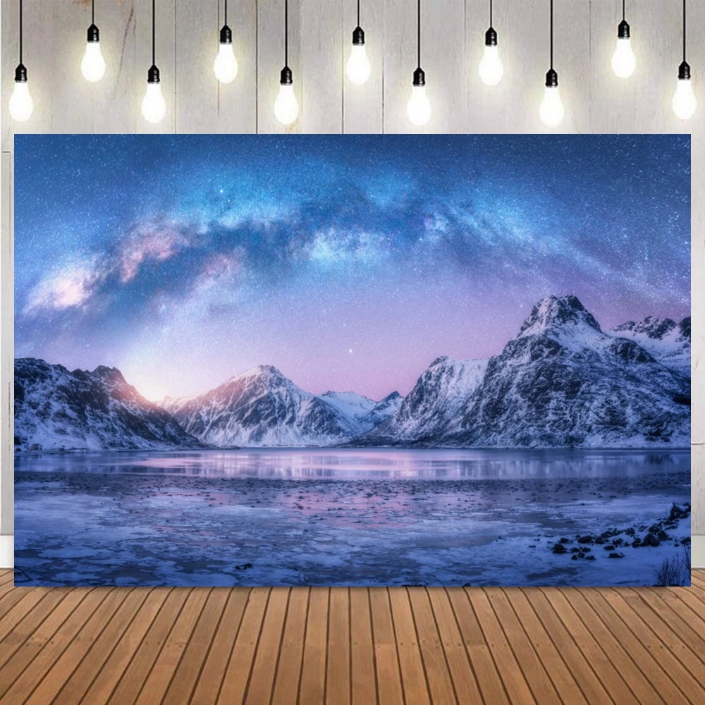 Aurora Borealis Backdrop Arctic Snow Capped Mountains Lake Starry Sky Scenery Northern Lights Winter Landscape Photo Backgrounds