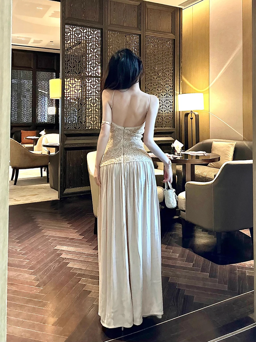 REDDACHiC Glitter Pailletten Spitze Frauen Party Kleid Patchwork Halter Leibchen Backless Maxi Langes Kleid Luxus Prom Abend Kleidung