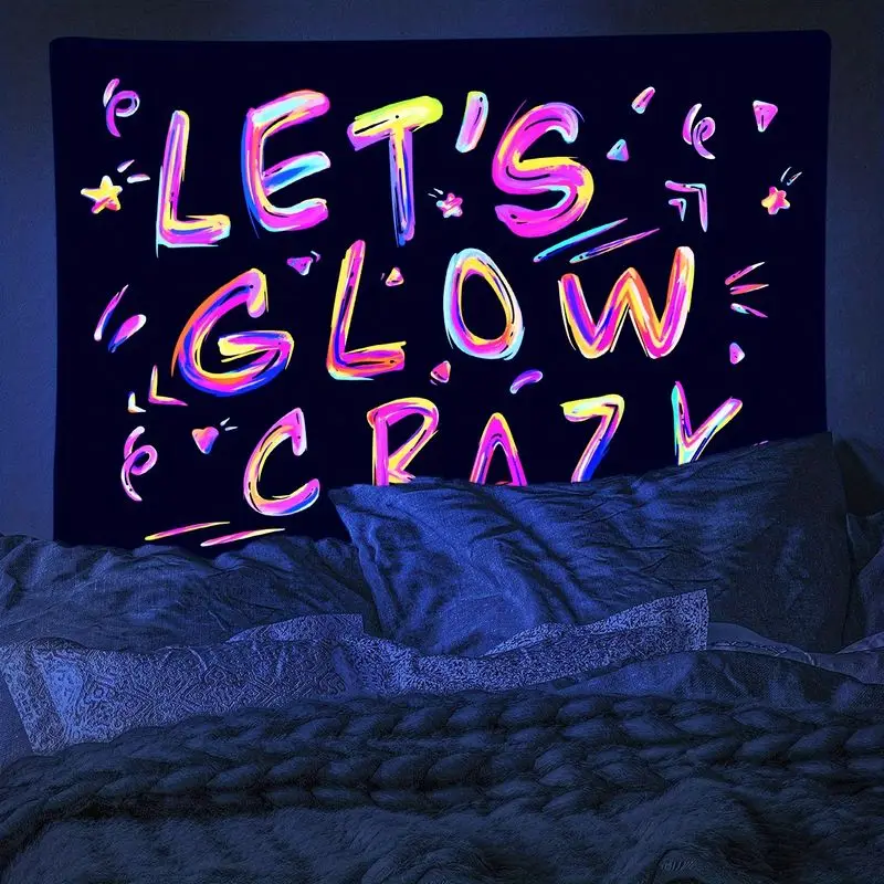 VIKAMA Let's Shine Like Crazy Tapestry Neon Graffiti Slogan Wall Hanging Bedroom Living Room Home Decor