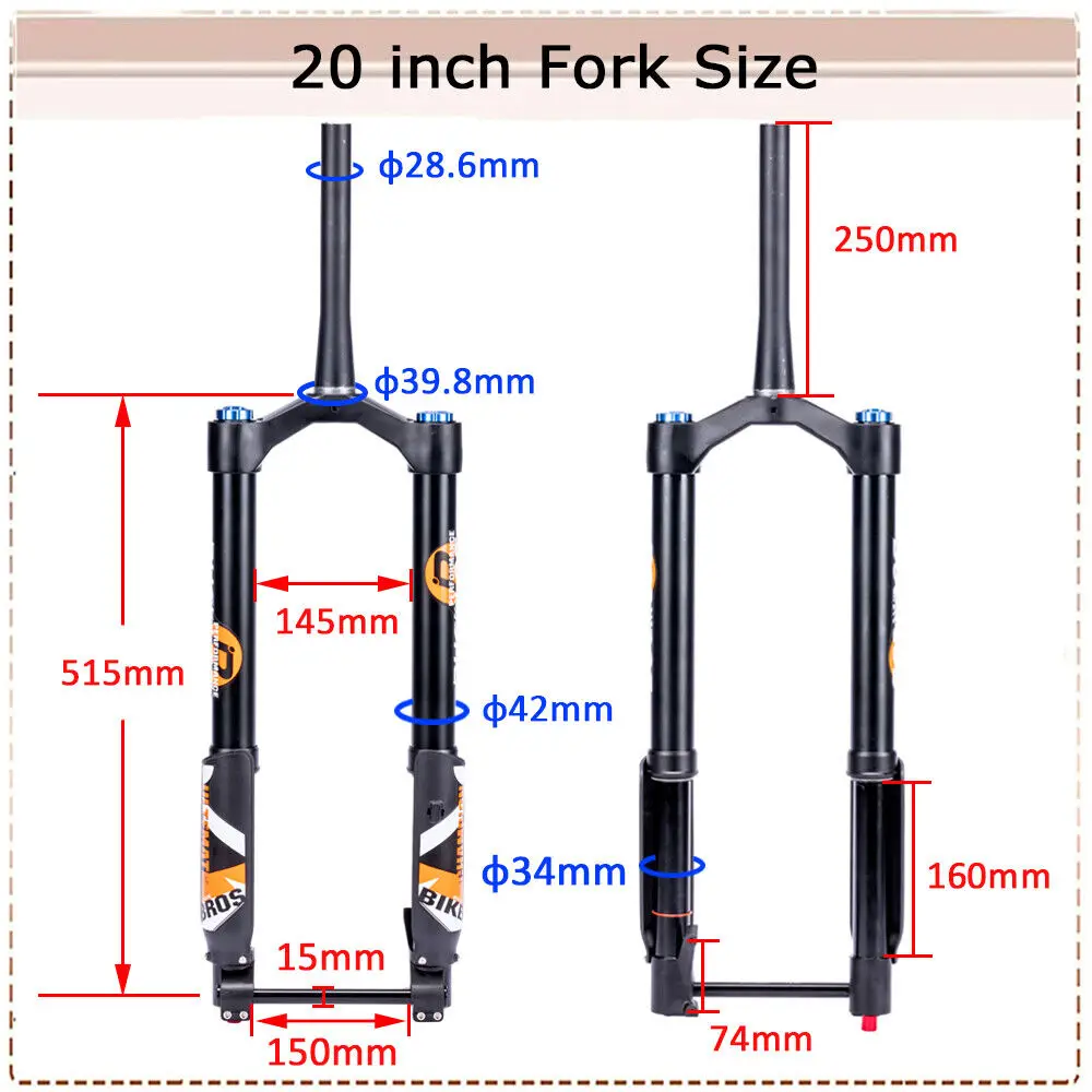 BUCKLOS 20 Zoll Fahrradgabel Federung Faltradgabel für 2,5/3,0/4,0/5,0 Reifen 9*135mm E-Bike Gabeln Schnee- und Strandfahrradgabeln – Detail 23