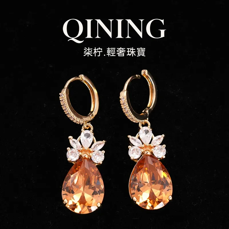Sunset Melted Gold Flower Cluster Water Drop Drop Earrings Light Luxury Premium Sensing Ear Buckles Retro Heavy Industry