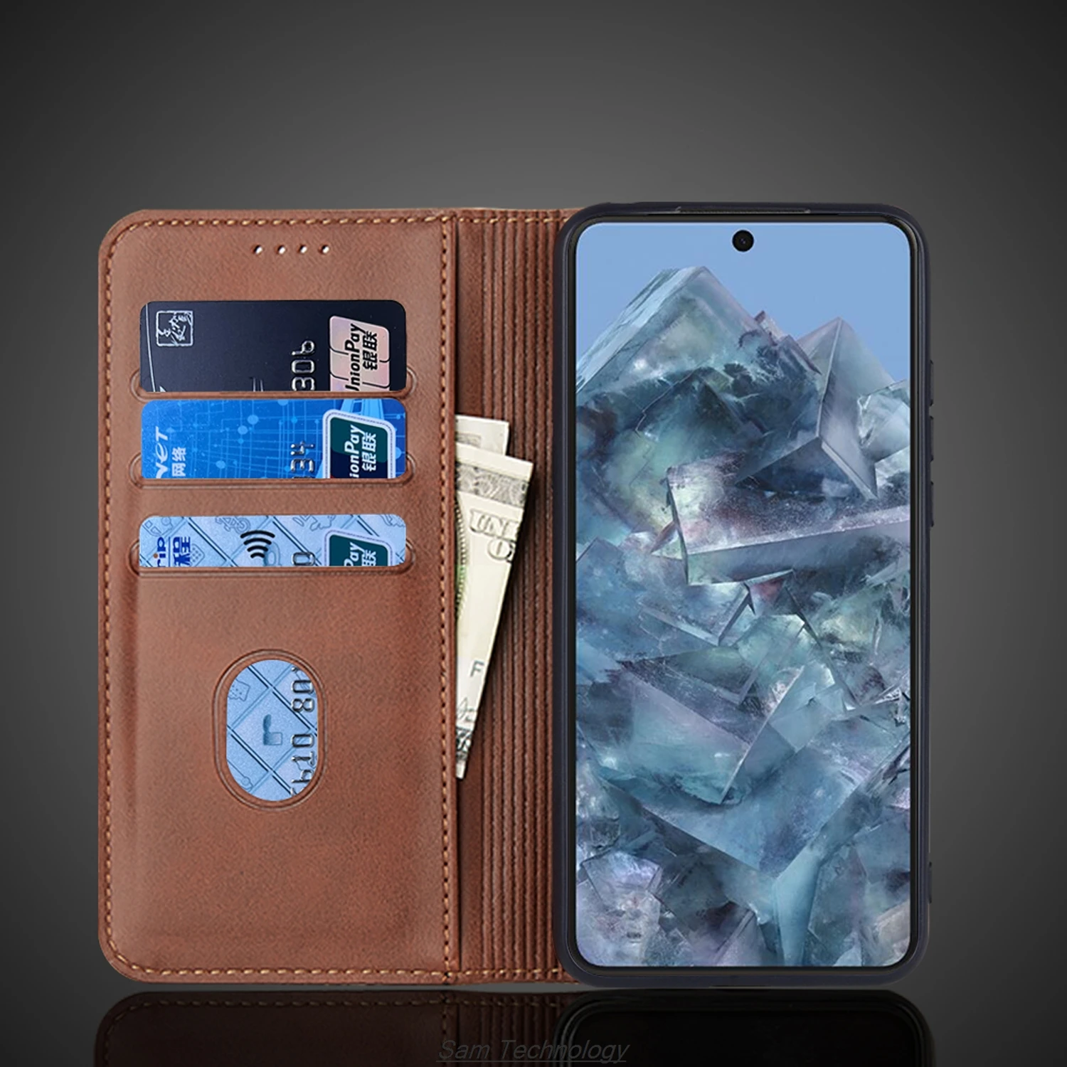 Casing Kulit Daya Tarik Magnetik untuk Google Pixel 8 Pro / Pixel8 Pro Sarung Penutup Lipat Dompet Tas Ponsel Capa Fundas Coque