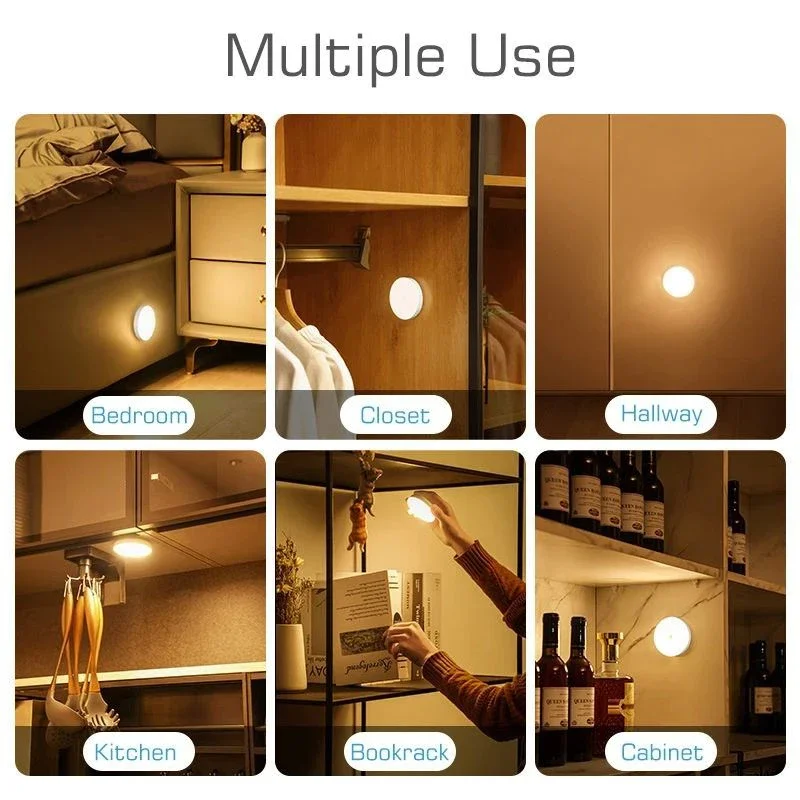 Luz con Sensor de cuerpo inteligente inalámbrico recargable, luz cálida/blanca para el hogar, pasillo, dormitorio, armario, luz LED nocturna para