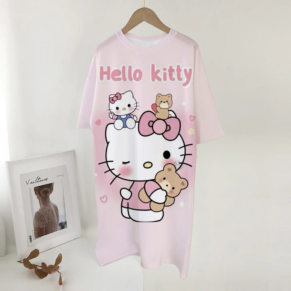 ฤดูร้อน Hello Kitty พิมพ์ชุดเสื้อยืดผู้หญิงชุดขายร้อนใหม่ตรงชุดลําลองเสื้อผ้าขนาดใหญ่