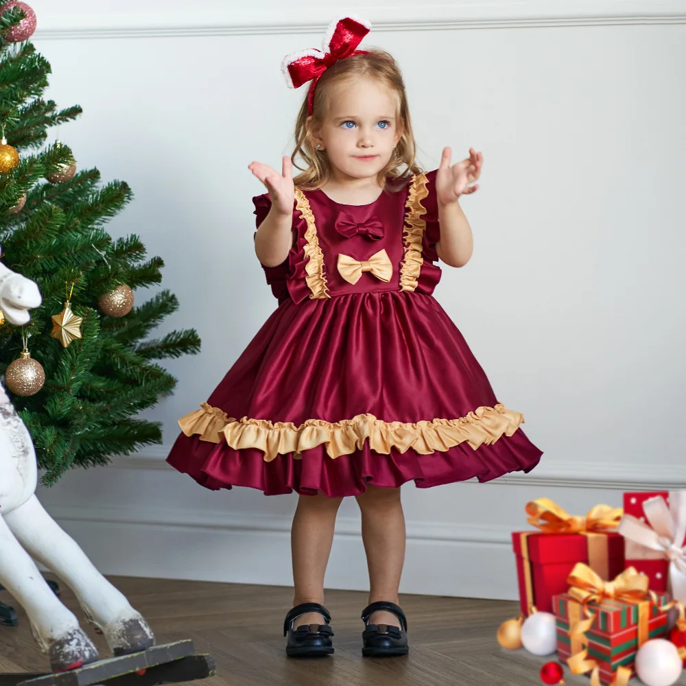 Costume da spettacolo per feste di Lolita Princess con fiocco abbinato al colore del panno forgiato per bambini