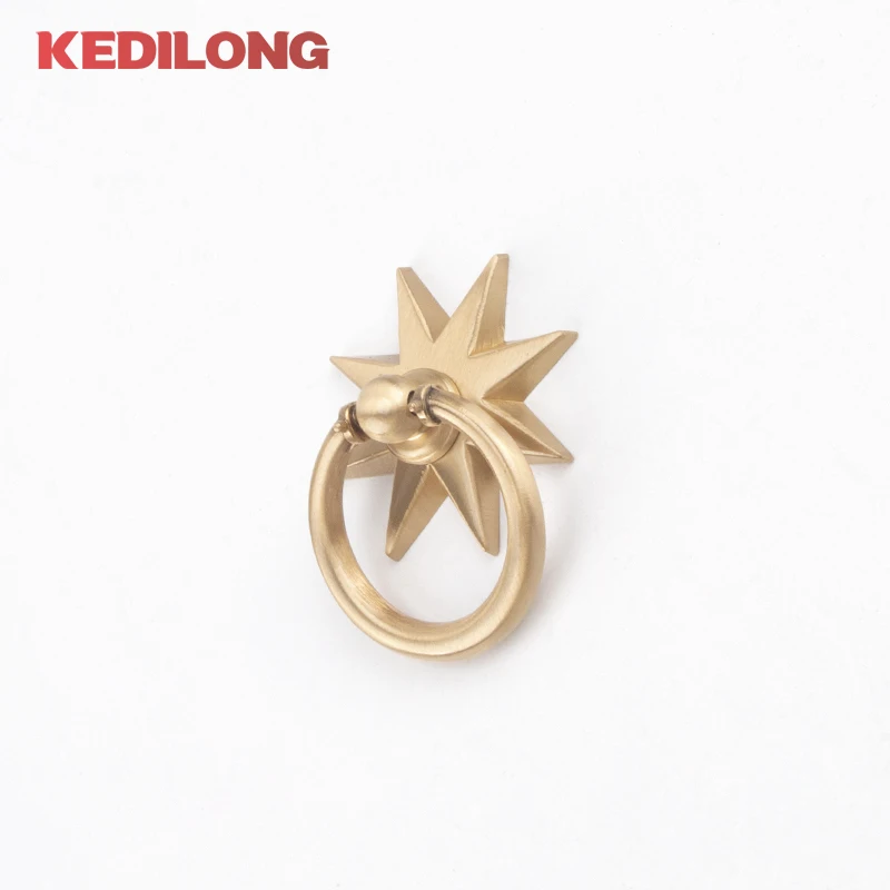 KEDLO Anise Star Shape Cabinet Handles Ring Brass Cabinet Pulls Ring Drawer Knobs cabinet Gold handle