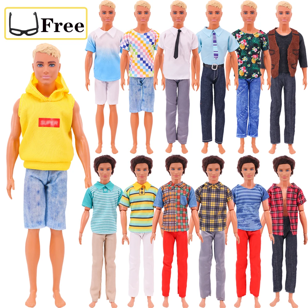 Ken Doll Clothes Handmade T-shirt + Trousers,Hoodie+Shorts Suitable For Ken Doll Fashion Daily Casual Clothing Free Glasses Gift