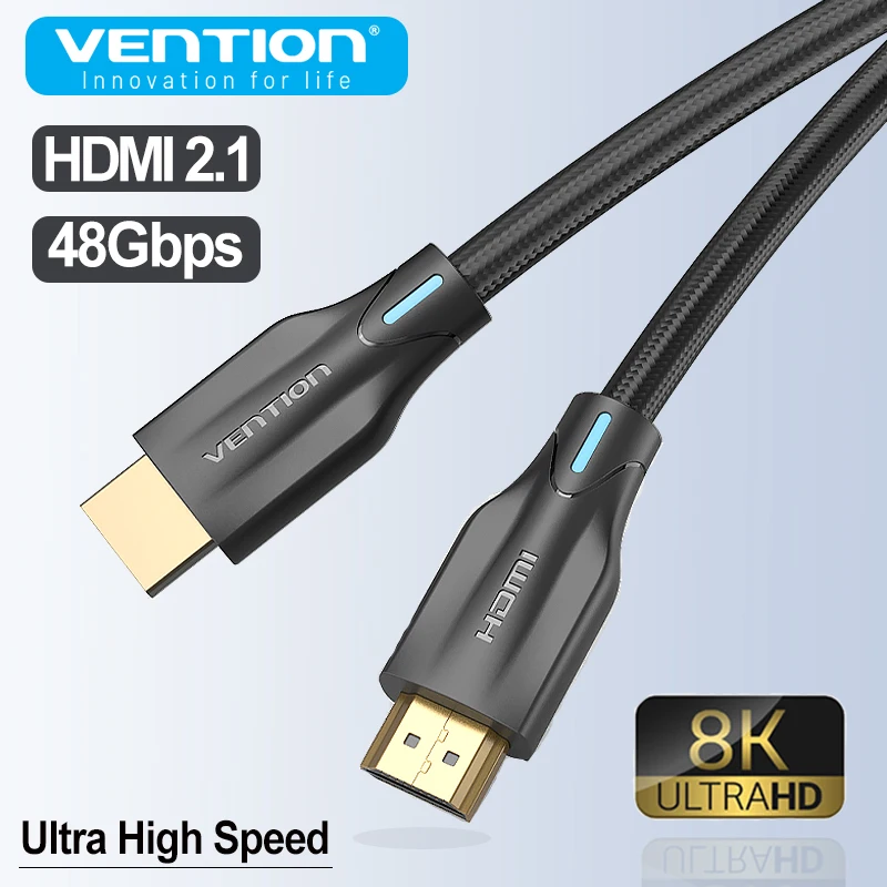 كابل Vention 8K HDMI 2.1 متوافق مع 4K@120Hz 48Gbps عالي السرعة كابل HDMI مضفر للصوت والفيديو للتلفزيون عالي الدقة والكمبيوتر المحمول وجهاز العرض PS4 PS5