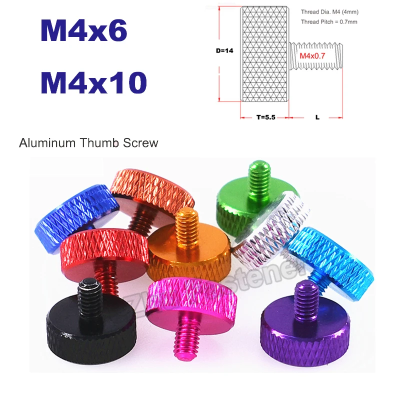 

2/3/5Pcs M4 Aluminum Hand Tighten Thumb Screw Bolt DIY Computer Case Knurled Flat Head Hand Screw Anodized Length 6 10 mm Light