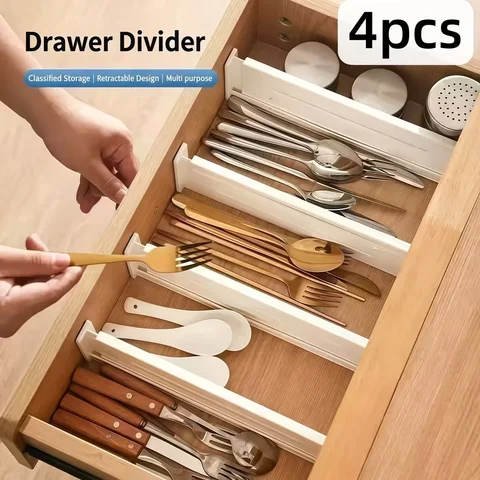 4pcs Adjustable Drawer Dividers, Expandable Drawer Organizer Partitions, Closet Cabinet Wardrobe Storage Separators DIY Home