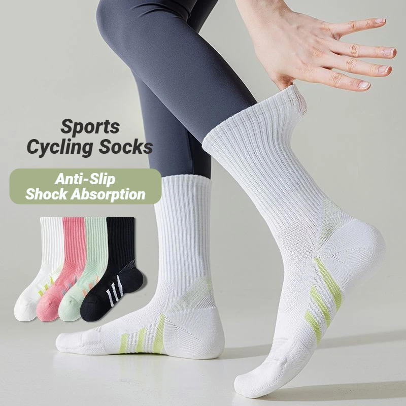 1/2 Pares de Meias Profissionais com Suporte de Arco e Amortecimento Grosso, Cano Médio, para Badminton, Tênis, Fitness, com Absorção de Choque e Desempenho Casual