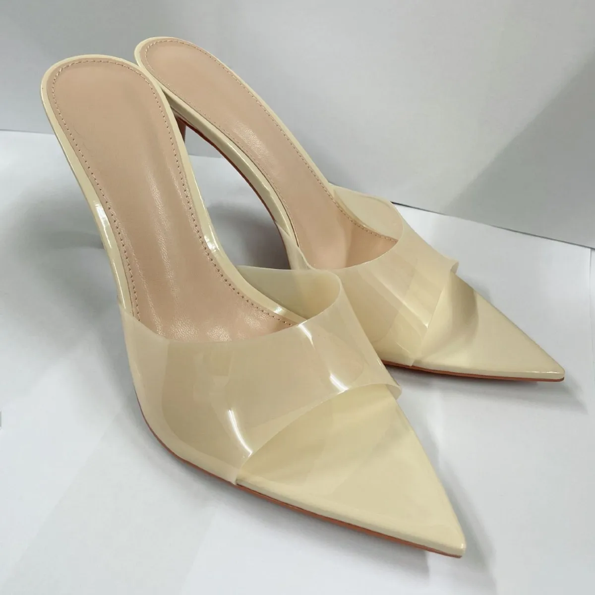 

Новые летние женские босоножки на высоком каблуке, прозрачные шлепанцы на высоком каблуке, босоножки на высоком каблуке без шнуровки с острым носком на шпильке