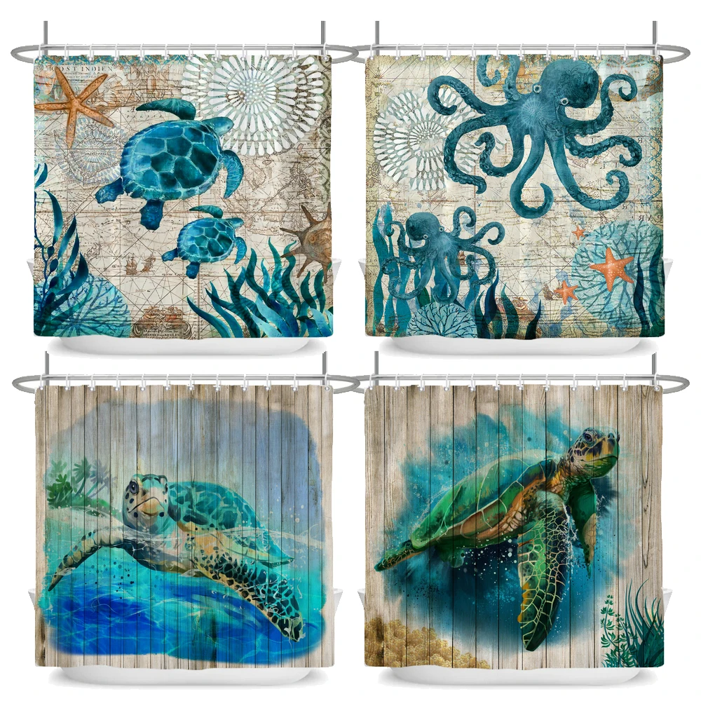 Ocean Turtle Octopus Dolphin Shower Curtains Bathroom Curtain Frabic Waterproof Polyester Bath Curtains for Bathroom 180x180cm