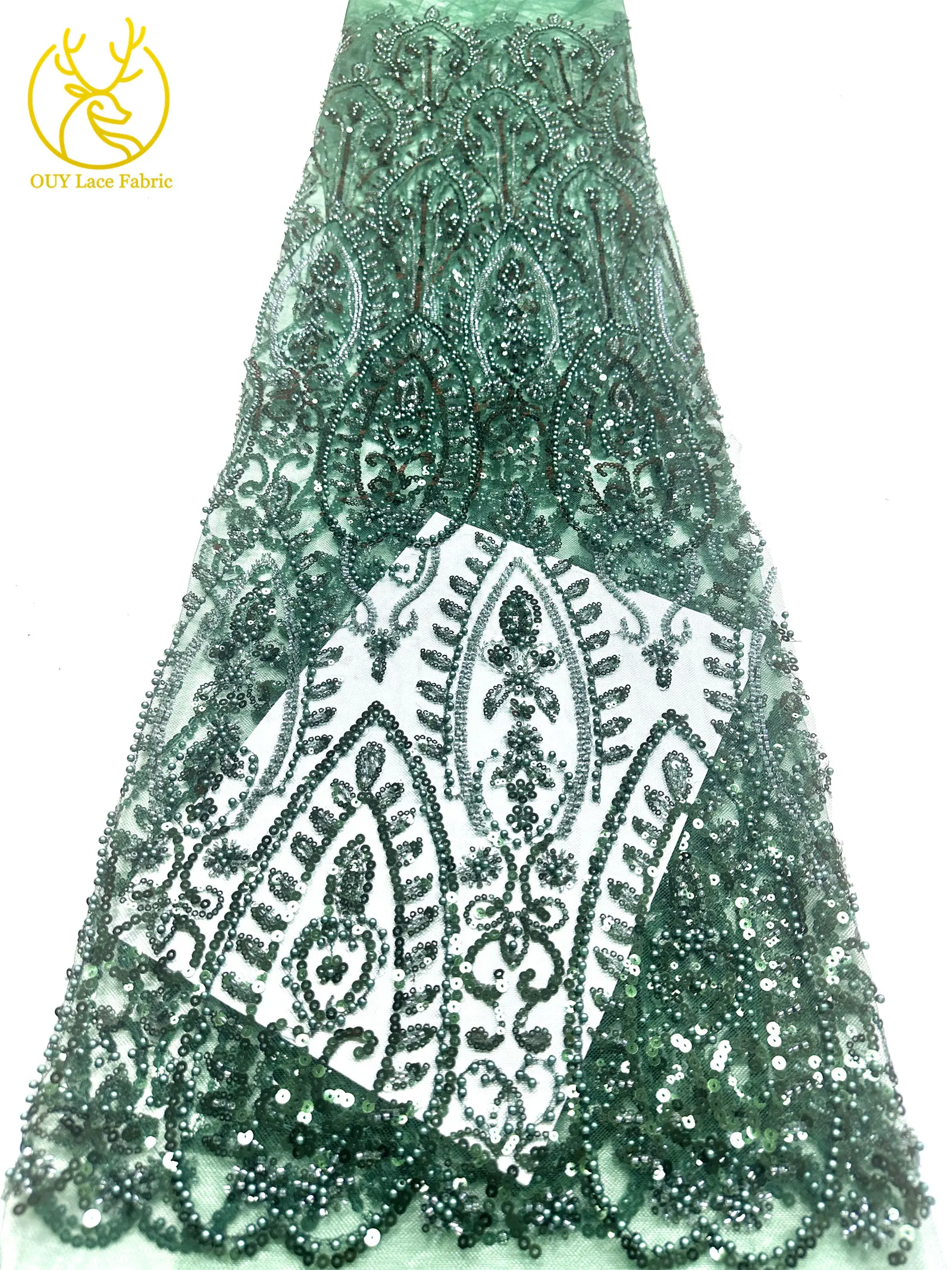 Afrikanischer Perlenstickerei-Spitzenstoff 2026 Neuestes Design Frankreich Nigeria Pailletten Tüll-Spitzenstoff für Damen Hochzeits- und Abendkleider – Detail 24