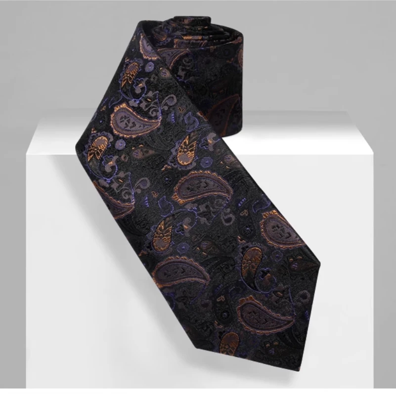 High Quality 100% Silk Tie For Men's Business Formal Wear 9cm Deep Brown Paisley Patterned Tie Wool Lining Hand Knotted Silk Tie