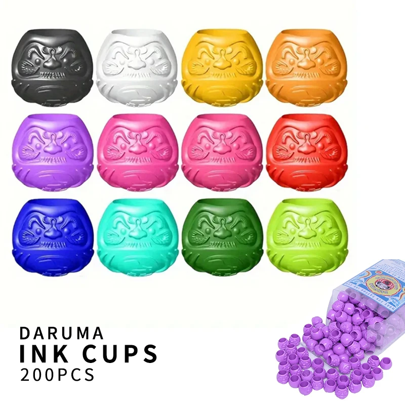 

200PCS Plastic Disposable Tattoo Ink Cups Portable Ink Pigment Caps Daruma Cup Tattoo Accessory Permanent Makeup Tattoo Supply