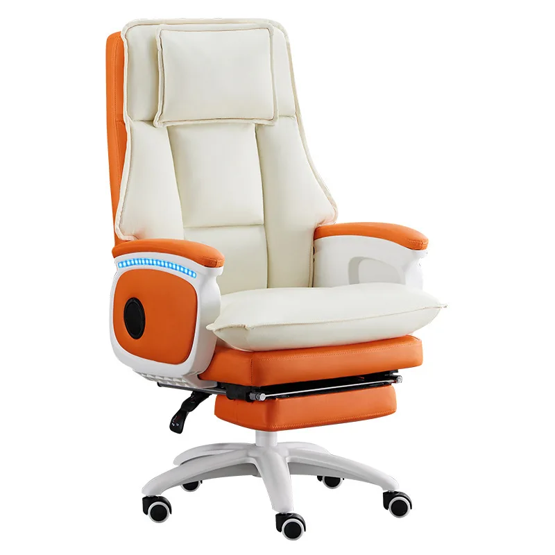 White Big boss Leather Executive Ergonomic Office Chair Luxury Comfortable Light Speaker Neck Support Computer Chair for Sale