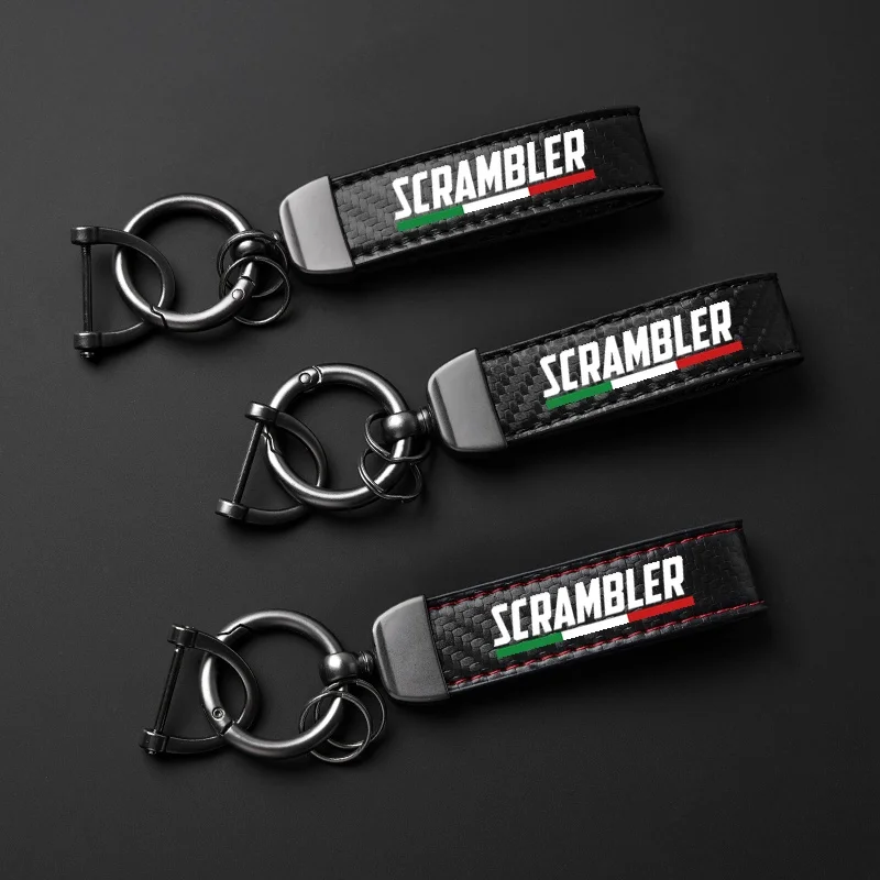 For Ducati SCRAMBLER 800 SUPERSPORT PANICALE Motorcycle Keyring Carbon Fiber Textured Keychain Metal Carbon Fiber Leather Logo