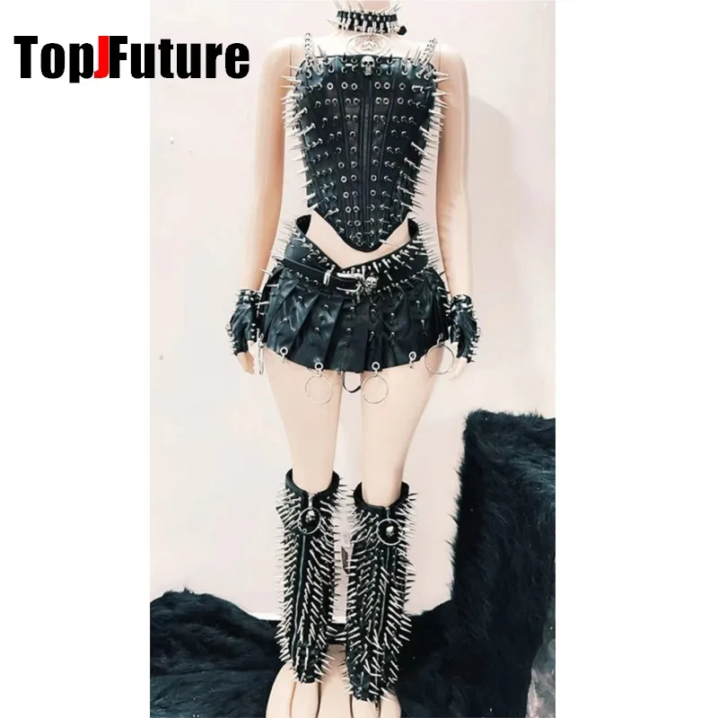 

Steampunk Gothic Punk Subculture Women Rivet Heavy workmanship Skirt Vest Top Music festival Hip-hop Y2K Decoration Belt Gloves