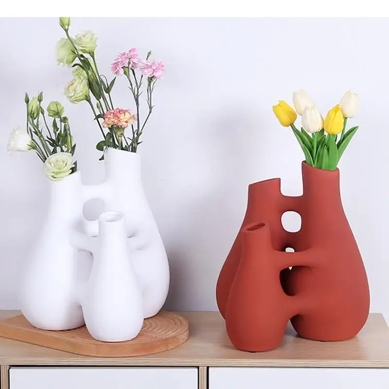 Nordic Morandi Ceramic Vase Siamese Hug Table Decoration Living Room Crafts Home