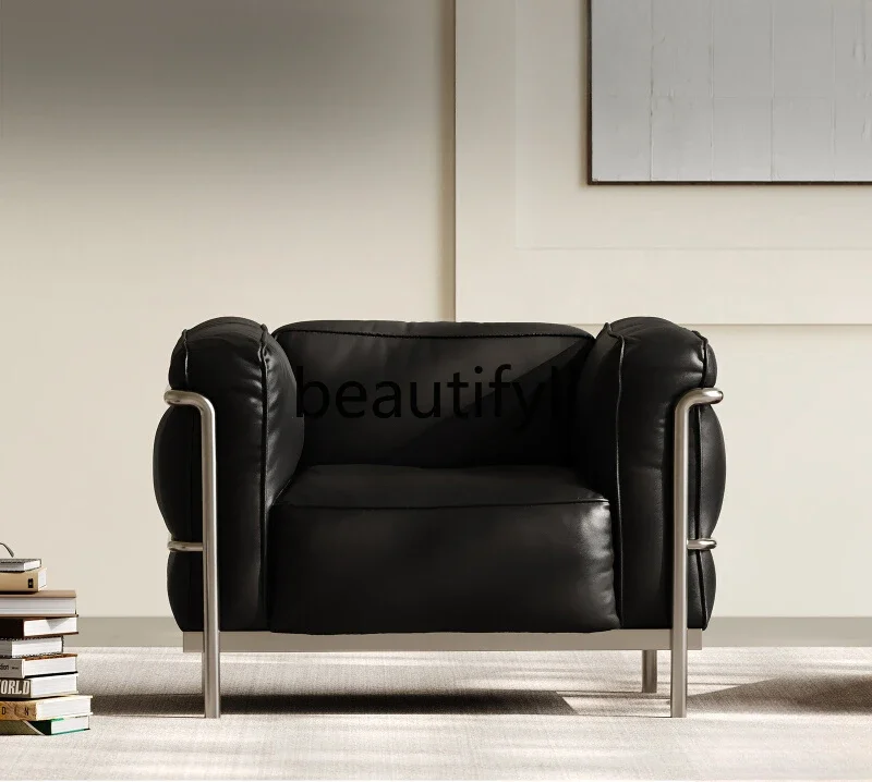 

Minimalist leather single leisure chair wabi-sabi wind modern simple leather art living room home high-end sofa chair