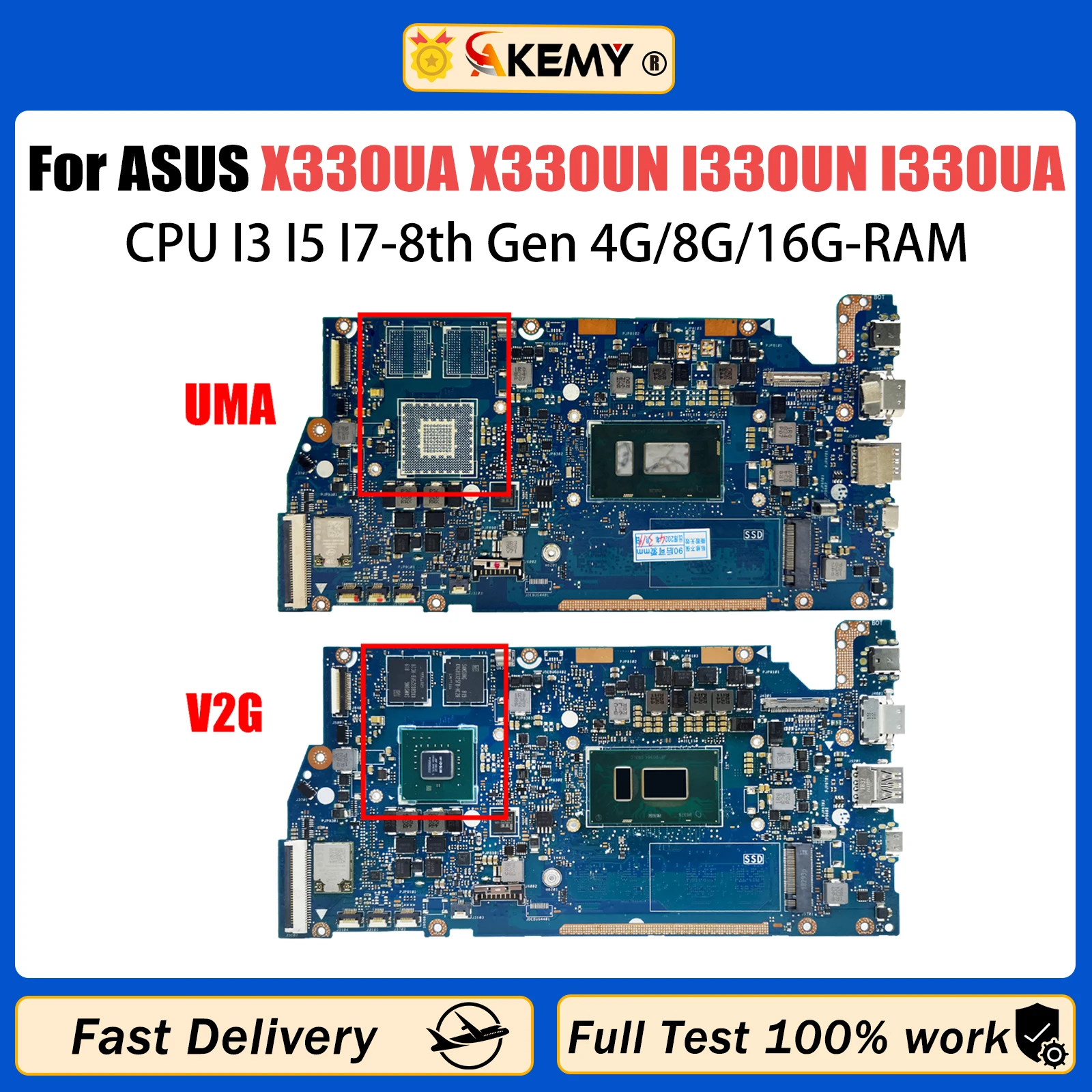 

AKEMY X330UA Laptop Motherboard For ASUS VivoBook X330UN I330UN I330UA X330U Mainboard I3 I5 I7-8th 4G/8G/16G-RAM 100% Working