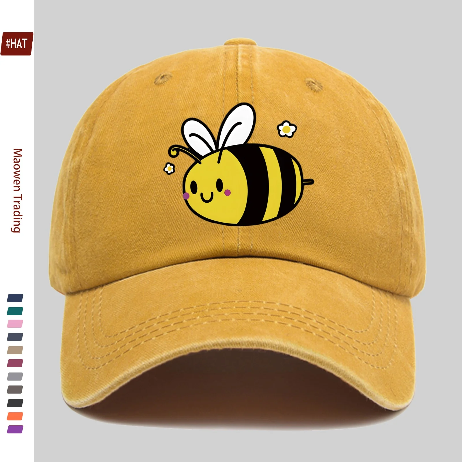 1pc Cute Bee Print Baseball Cap, Casual Travel Decor Design Sun Hat, Comfortable Lightweight, Multi-Color Pet Hat Available, Adj