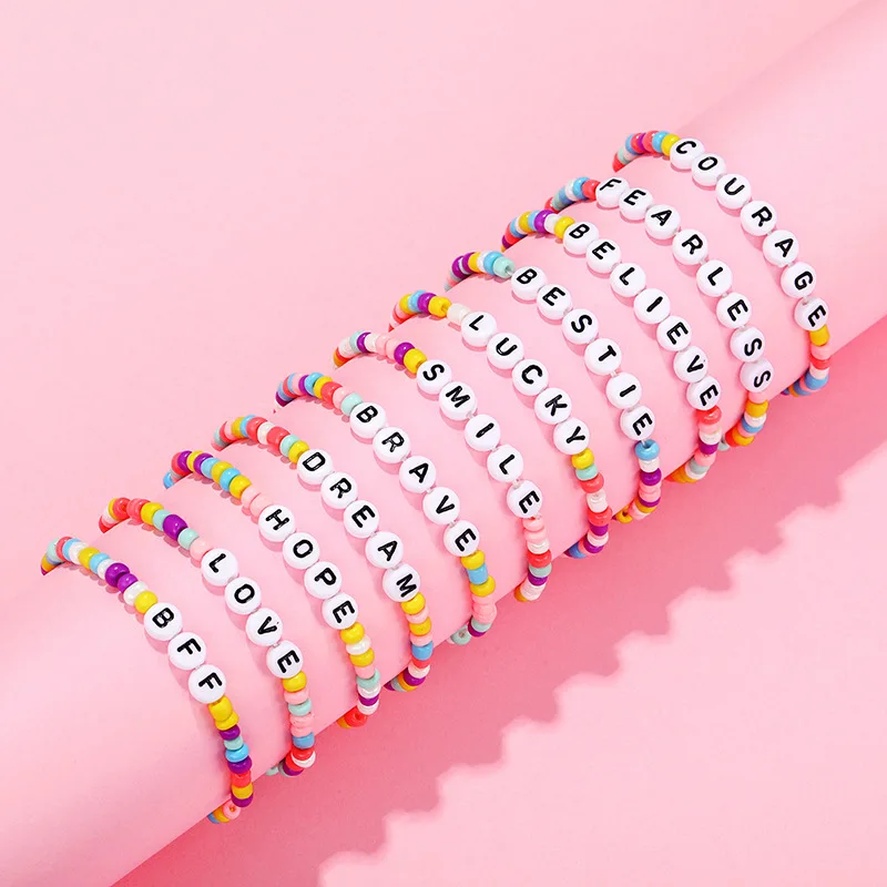 Fashion Children Letter Beaded Bracelet Colored Clay Charm Rope Chain Energy Bracelet DIY New Jewelry 2023 for Women Kids Gifts