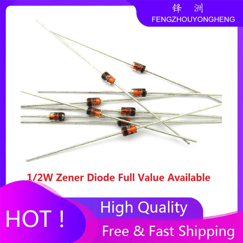 100PCS 16V 18V 20V 22V 24V 27V 30V 33V 36V 39V 9.1V 1/2W Zener Diode BZX55C 0.5W  9V1 10V 11V 12V 13V 15V